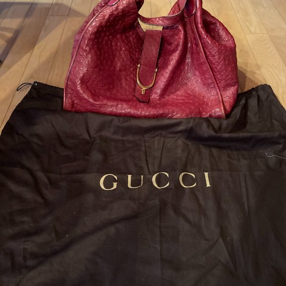 Rare Vintage Gucci Ostrich Leather Large Stirrup Hobo - Picture 3 of 10